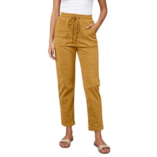 Womens Corduroy Pants Straight Leg Tapered Elastic High Waisted Work Pants Office Dressy Lounge Pant with Pockets4