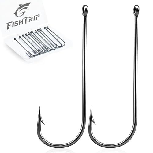 FishTrip 100 Pack Aberdeen Fishing Hooks Freshwater, Long Shank Light Wire Worm Hooks - Live Bait...