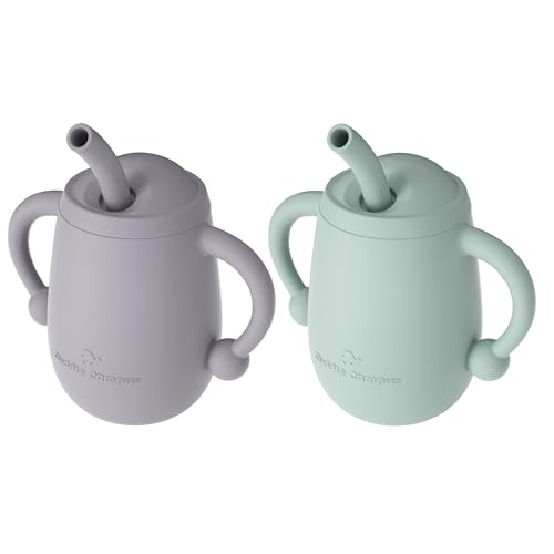 Image of Cuddle Campus Pack of 2 Silicone Baby Training Cup, Shatterproof Toddler Sippy Cups with Straw, Open Cup for Baby, 6+ Months 4 Oz