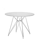 Diámetro (cm): 100 Mesa Redonda Tower, cromada, lacada Blanca, 100 cm de diámetro