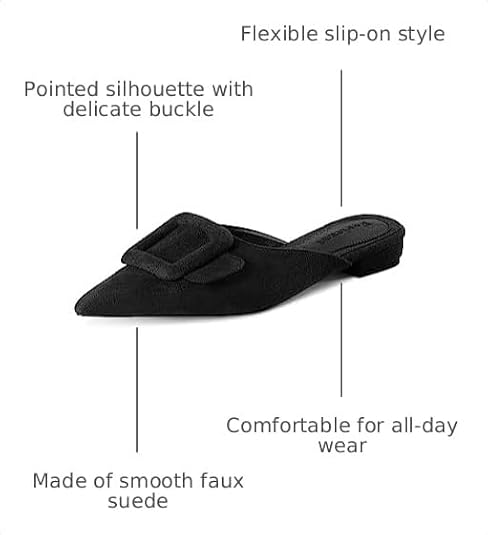 Fericzot Mule Slippers for Women,Slingback Buckle Flat Pointed Toe Backless Mule Slides Suede Slip On Loafers
