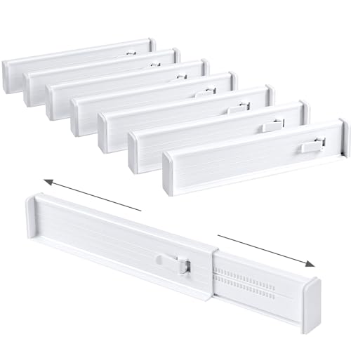 DIMJ Separador de cajones ajustable (32,6 – 56 cm), separador de cajones de plástico, organizador de armario, separador de cajones, cocina para almacenamiento de cocina, dormitorio, cómoda, 8 unidades