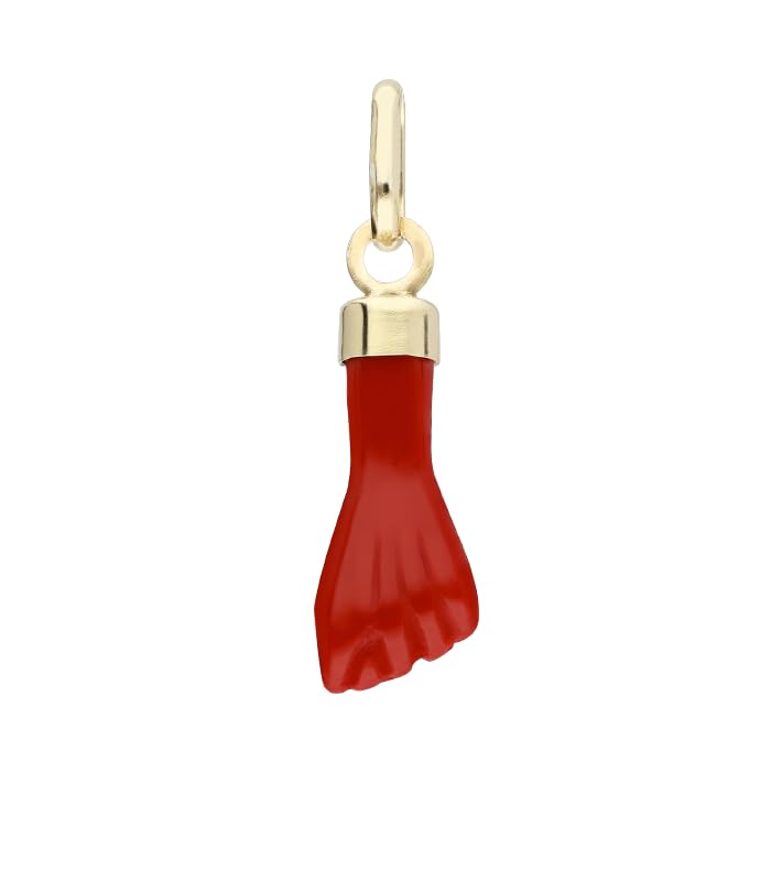 Colgante Mano Puño coral rojo fabricado en oro de 18k