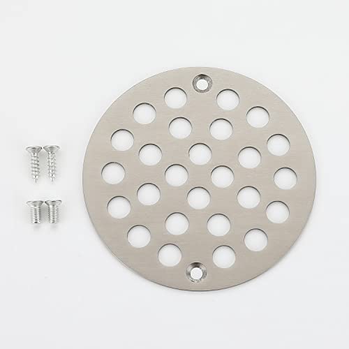 Round 4 Inch Screw-in Floor Drain Cover Replacement Shower Drainer Grate with Screws (Brushed Nickel) by holge - Used condition - Image 4