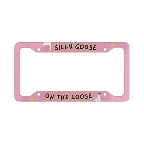 Silly Goose On The Loose Pink Metal License Plate Frame