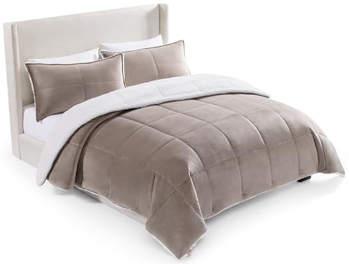 UGG Blissful Comforter Set with 2 Pillow Shams, Warm Winter Bedding, Fluffy Reversible Down Alternative Bedding, King/California King Size Comforter Set, Brown Fawn