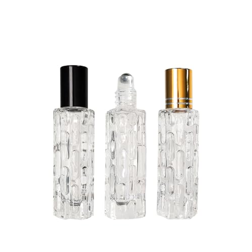 8Pcs 10ml Clear Glass Roller Bottles Mini Roll on Perfume Bottle Sample Vials Containers，Empty Refillable Travel Perfume Bottle(2 Funnels, 2 Dropper, 1 Opener) (Black Cap)2
