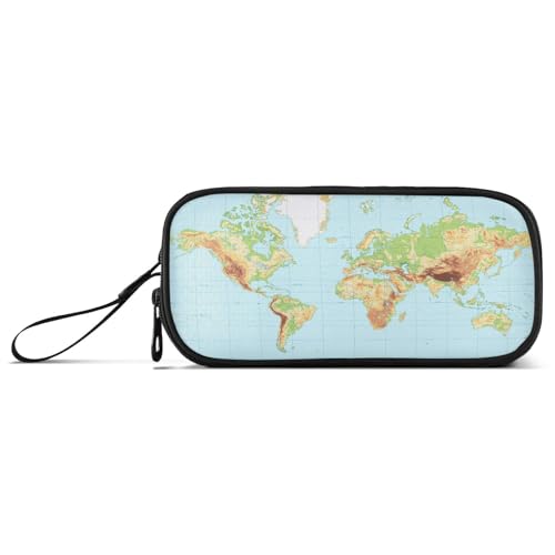 Estuche Ksajwzf de gran capacidad con 3 compartimentos para lápices, diseño de mapa del mundo físico, organizador de artículos de papelería, para escuela,