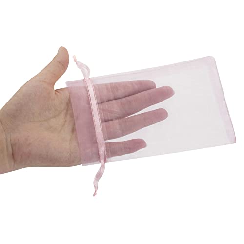 Image of HRX Package 100pcs Blush Pink Organza Gift Bags, 4 x 6 inch Candy Mesh Drawstring Bags Jewelry Pouches for Christmas Wedding Baby Shower Party