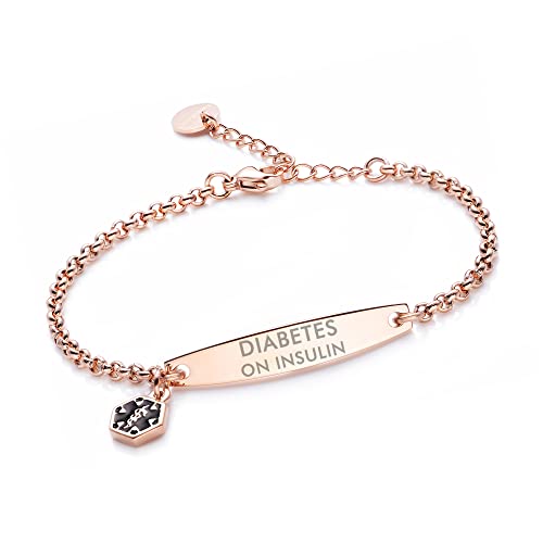 Linnalove - Pulsera Rolo de identificación médica para emergencias, para mujer, con cadena simple Cover