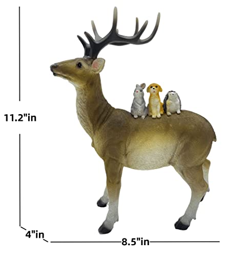 Home Deer Statue Decoration,Animal Statue Outdoor Garden Decor,Real Deer Figurine,Funny Deers Sculpture With Dog, Bunny & Hedgehog For Office Decor,Patio,Lawn Accessories,Deer Resin Statue Gift #TOP2