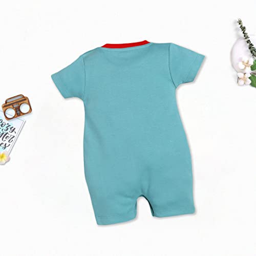 Image of BABY GO Baby Boys & Baby Girls Cotton Romper | Half Sleeve Polo Collar Jumpsuit | Newborn Infant Summer Outfit with Button Closure | Soft Breathable Playsuit | Stylish Print One Piece Dress