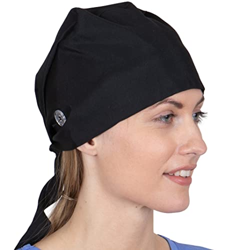 Scrub Caps for Women & Men - Surgeon Caps - Surgical Scrub Caps with Buttons, Surgical Scrub Hat - Surgeon Hat - Medical Caps Black
