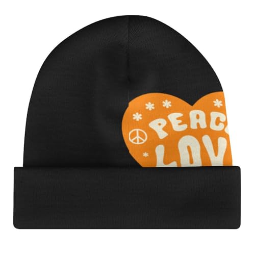 Peace Sign Love Kids Beanie Hat for for Girls Boys Children Cap Winter Knitted Chemo Cancer Headwear Accessories Gifts Decoration Black4