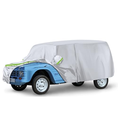 Housse de Voiture Adaptée pour Citroen Mehari 1968-1988, Housse de Garage Complète Argentée étanche avec Porte Zippée pour Neige, Pluie, Protection Tous Temps