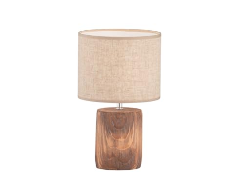 meineWunschleuchte Lampe de table, avec abat-jour en lin beige et pied en béton, aspect bois, hauteur : 35 cm