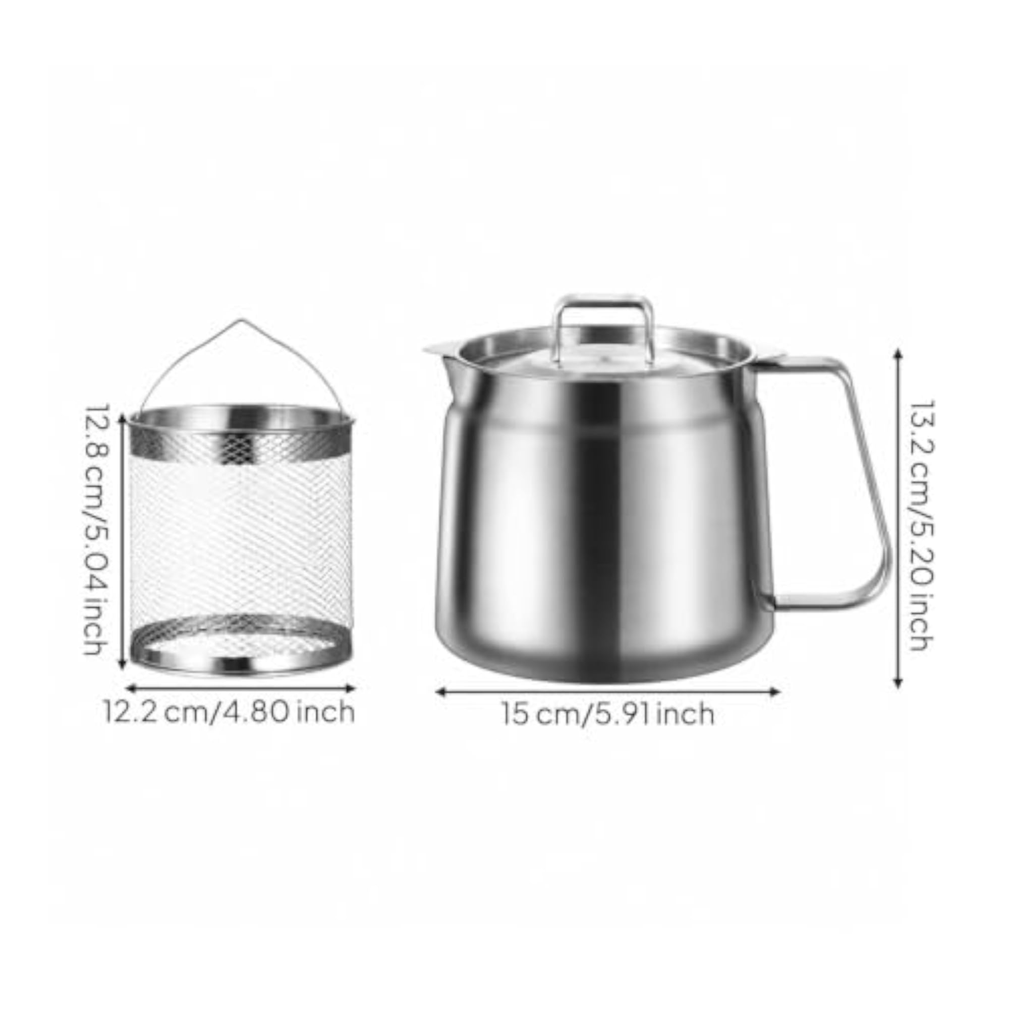 Oil Strainer Pot with Frying Basket, 1.5L, Rust-Resistant