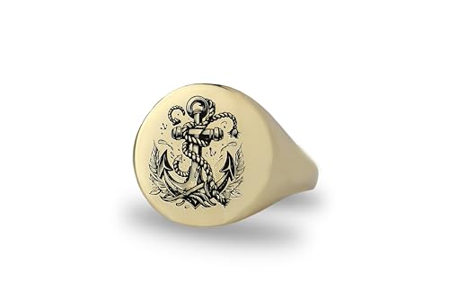 Bague chevalière ancre gravée or bijoux de marin traditionnel