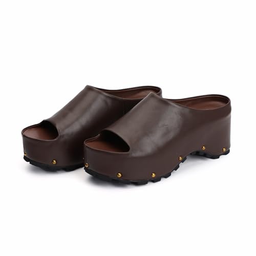 Image of XOBZJH Long-Hair Calfskin Chunky Clog Slide for Women - Memory Foam Luxury Slip on Shoes Women's Mules & Platform Clogs,Designer Mules for Women 2025