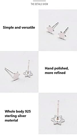 2 Pairs 925 Sterling Silver Star Stud Earrings for Women,Jewelry Gifts Ear Hoop Minimalist Jewelry for Sensitive Ears Tiny Simple Geometric Stud Earrings Set Ear Jewellery for Men Girls (5mm)