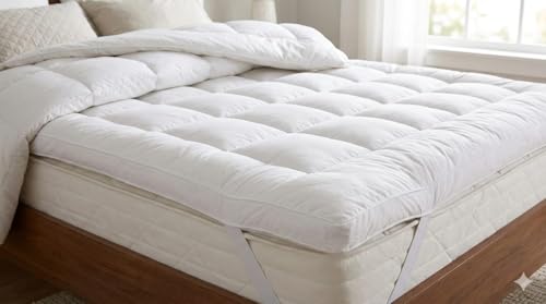 Image of 1200GSM Hollow Fibre Mattress Padding /Topper White for King Size Bed-72 Inch X 75 Inch