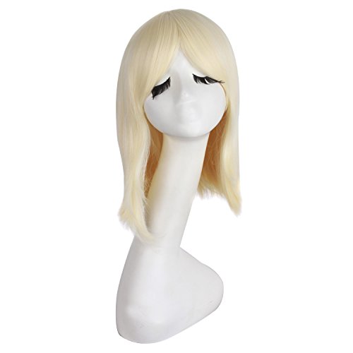 MapofBeauty 16"/40cm Beautiful Women Sexy Beige Side Bangs Medium Straight Synthetic Cosplay Costume Wig