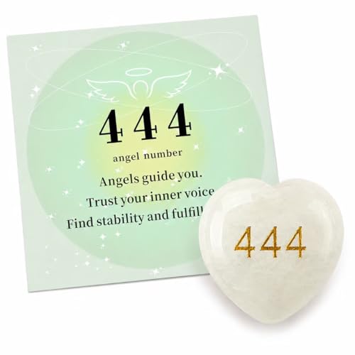 ZOODAMAI Dewdrop Gems 444 Angel Number Clear Quartz Heart Worry Stone