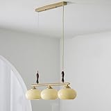 4 lumières orange SXSHEYS Suspension linéaire à 3 lumières dorées avec Globe en Verre opalin dépoli et Bois, Style Vintage Orange, idéale pour la Salle à Manger ou la Table de Cuisine.