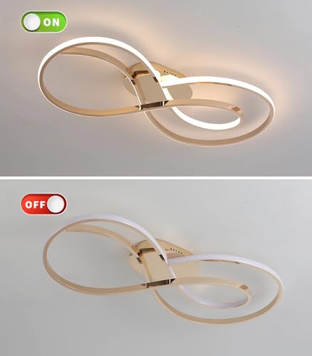Eclairage salon sans éblouissement plafonnier LED arc télécommande or 80cm