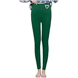 Generisch Thermo Leggins Damen Thermoleggins Warm Strumpfhose Gefüttert Sportleggings Einfarbig Yogahose Dicke Thermohose Freizeithose High Waist Winterleggings Sporthose Stoffhose Grün M