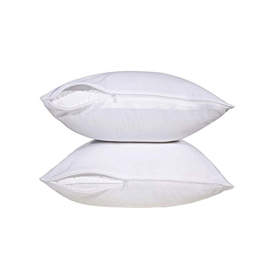 Pacific Linens | Pillow Protector | Poly-Cotton Blend | Water & Dust | Lightweight Zippered Encasement | Solid White | 2 Pack Standard