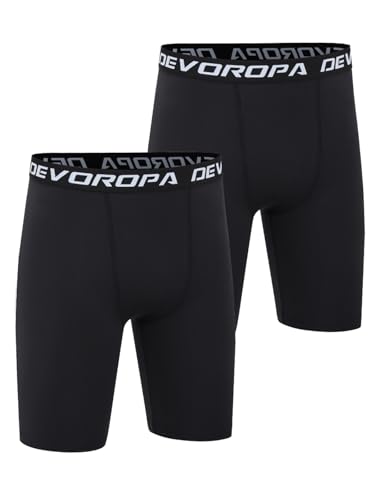 DEVOROPA Youth Boys Compression Shorts Performance Athletic Base Layers Workout Training Underwear Side Pocket