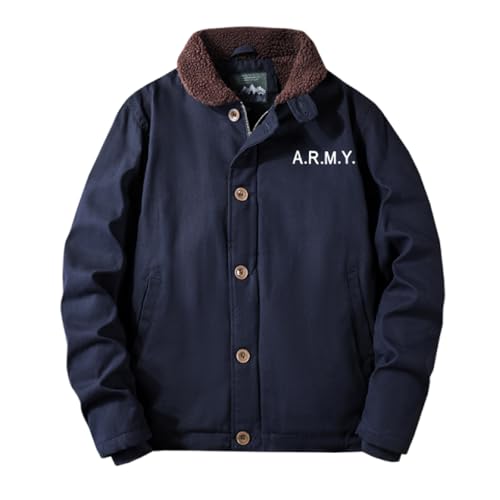 デッキジャケット ミリタリージャケット 裏ボア ミリタリーコート メンズ 裏ボア コート ジャケット アウター アメカジ 大きいサイズ 防寒 ブルゾン コート 厚手 おしゃれ 秋冬 L ネイビーブルー - ABYSTTI - 商品画像