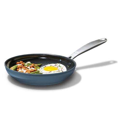 Image of OXO Enhanced 8” Nonstick Frying Pan Skillet, Ceramic PFAS-Free Cookware, Stainless Steel Handle, Eggs & Omelets, Dishwasher & Oven Safe, Storm Blue