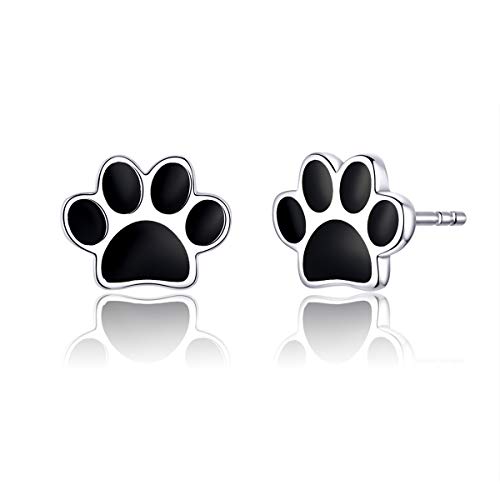 Bijoux Sterling Oreilles patte de chien argent 925 et émail noir de prestige