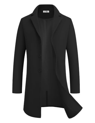 Image of COOFANDY Men Wool Coat Black Winter Lapel Collar Coats Big And Tall Men