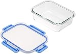 Amazon Basics Glass Food Storage Containers with BPA-Free Locking Lids - Set of 14 Pieces, Clear with Blue Silicone Seals, Microwave and Freezer Safe, Dishwasher Safe, Durable and Easy to Clean
