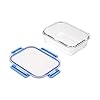 Amazon Basics Glass Food Storage Containers, Leak Proof, Oven Safe, Easy to Clean, Stain Resistant, Set of 7, 14 Pieces Including Lids, BPA-Free, Clear with Blue Silicone Ring #1