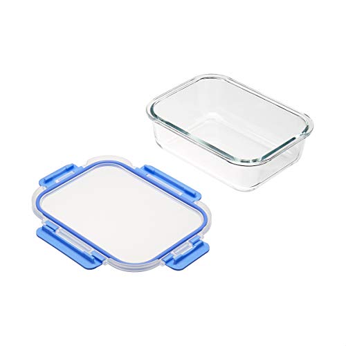 Amazon Basics Glass Food Storage Containers, Leak Proof, Oven Safe, Easy to Clean, Stain Resistant, Set of 7, 14 Pieces Including Lids, BPA-Free, Clear with Blue Silicone Ring by Amazon Basics - Image 2