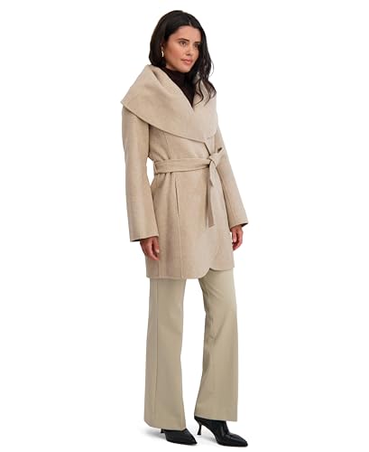 Image of TAHARI Womens Double-faced Luxury Soft Wool Blend Peacoat Removable Belt Wool Coat Oversized Collar