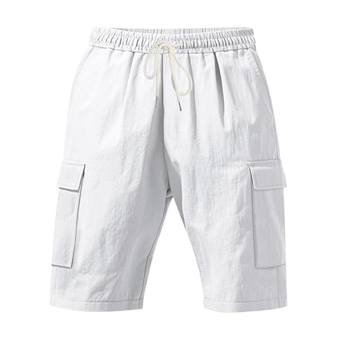 Image of Mens Linen Shorts Casual Drawstring Elastic Waist Cargo Vacation Lightweight Breathable Summer Beach Shorts for Men