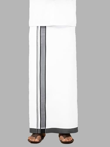 Image of RAMRAJ COTTON Traditional Double Layer Dhoti /Veshti /Lungi with Border| Premium Ethnic Wear for Wedding and Festive