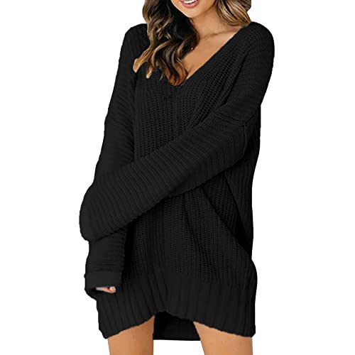 INNOVIERA Vestido suéter feminino gola rolê suéter de tricô casual solto manga longa mini vestidos p