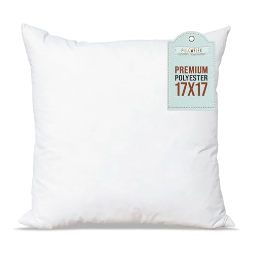 Pillowflex 17X17PC Premium Polyester Pillow Insert - 17X17 Pillow Form - Machine Washable, Accent Throw Insert, Small Square Throw Size Couch Pillow Sham Insert cover