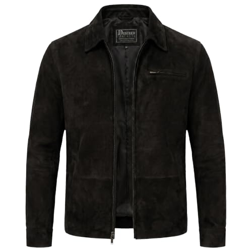 Image of Men's Suede Shirt Zipper Jacket Full Zip Casual Vintage Jackets Suede Leather Jackets for Mens