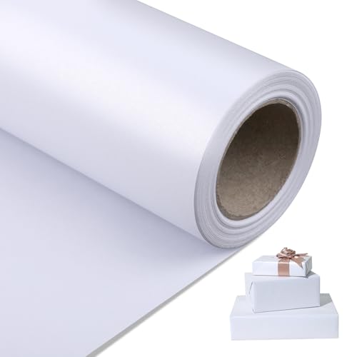 NESCCI White Matte Wrapping Paper Solid Color Pearly-Lustre Paper Gift Wrapping Paper Perfect for Wedding Valentines Day Birthday Christmas Baby Shower DIY Bouquet (17 Inches X 32.8 Feet)