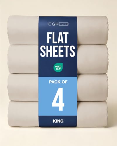King Size Flat Sheet - Pack of 4 Top Flat Bed Sheet Only - Wheat