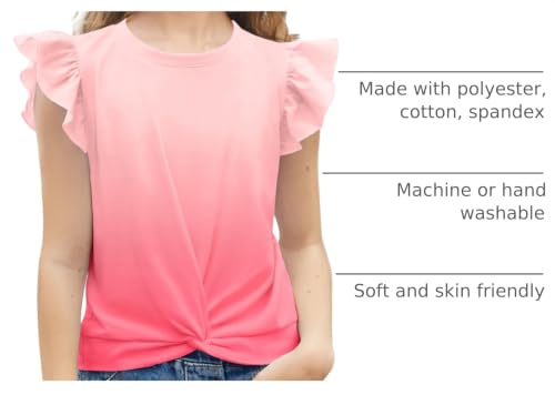 Image of Arshiner Girls Shirt - Short-Sleeve Twist Front T-Shirt for Girls with Cute Flying Sleeves - Summer Blouse Tunic Tee Tops