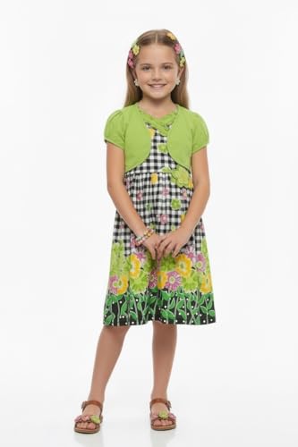 Image of ToBeInStyle Girls Two Piece Short Sleeve Dress and Matching Bolero Crop Cardigan Assorted Prints Cotton Blend Summer Outfit