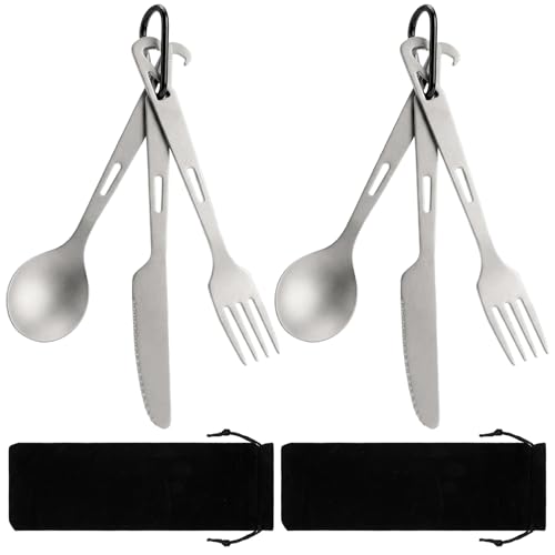 Hushee 6 Pieces Titanium Flatware Knife Fork Spoon Set Ultralight